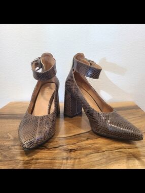 Shoe the Bear Snakeskin Ankle Strap Heels
